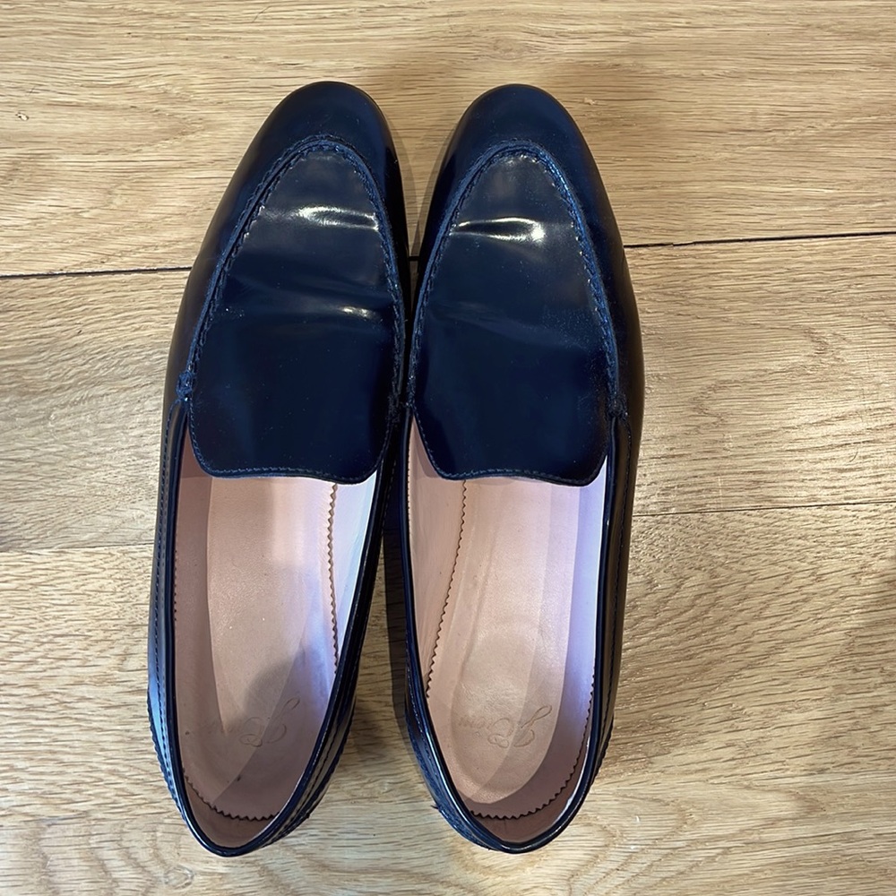 Gently used JCrew Black Patent Loafers Size 8